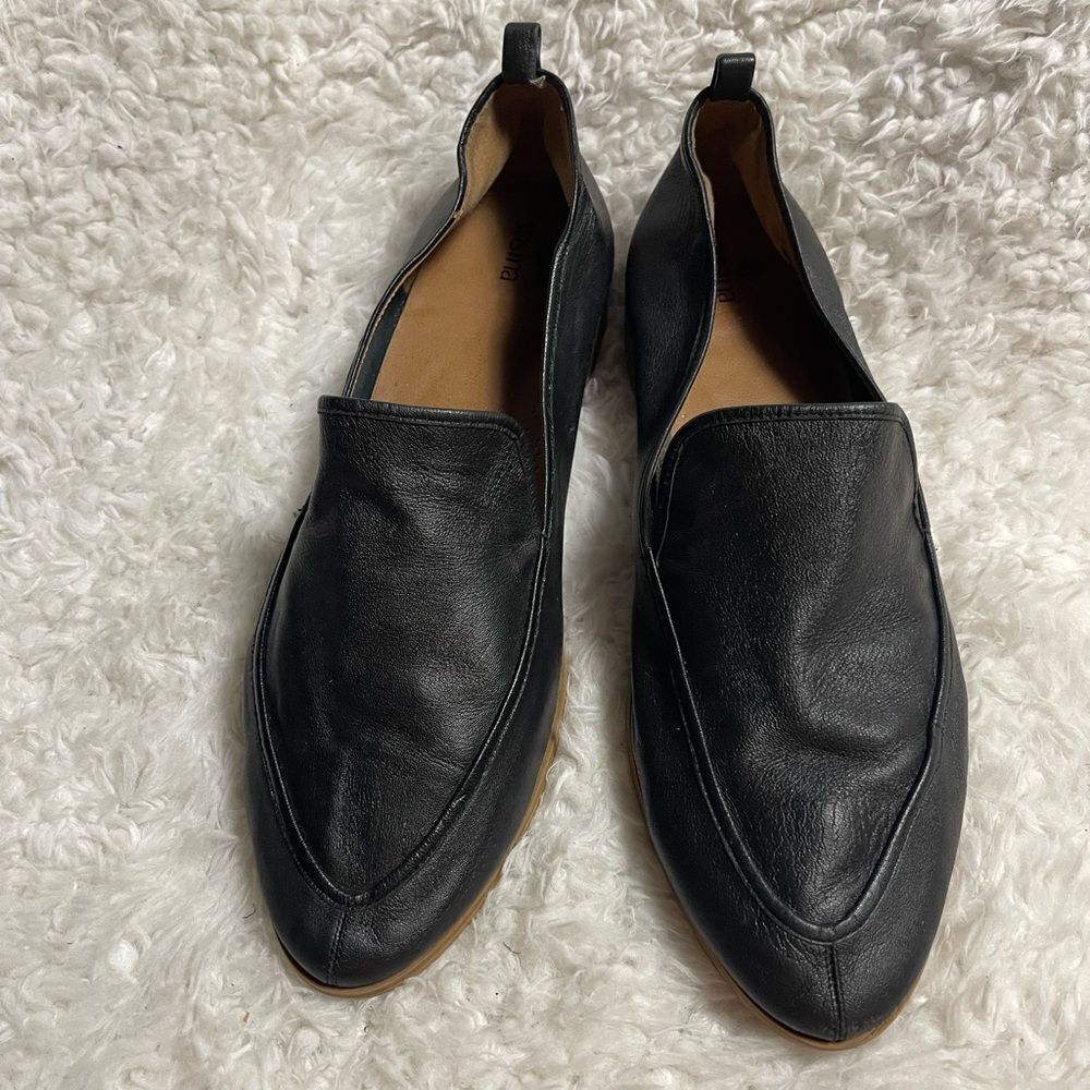 Susina soft Black Leather slip on Loafers shoes almond toe size 13M